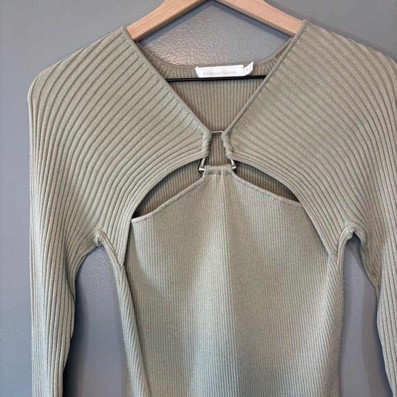 Jonathan Simkhai Medium Angelina Cut Out Stretch Rib Knit Top Marsh Green - Picture 3 of 6